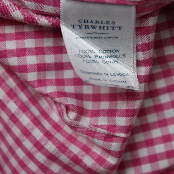 Charles Tyrwhitt Shirt Mens 16 1/2, 34 Pink Extra Slim Fit Non-Iron Cotton L/S - Picture 9 of 14